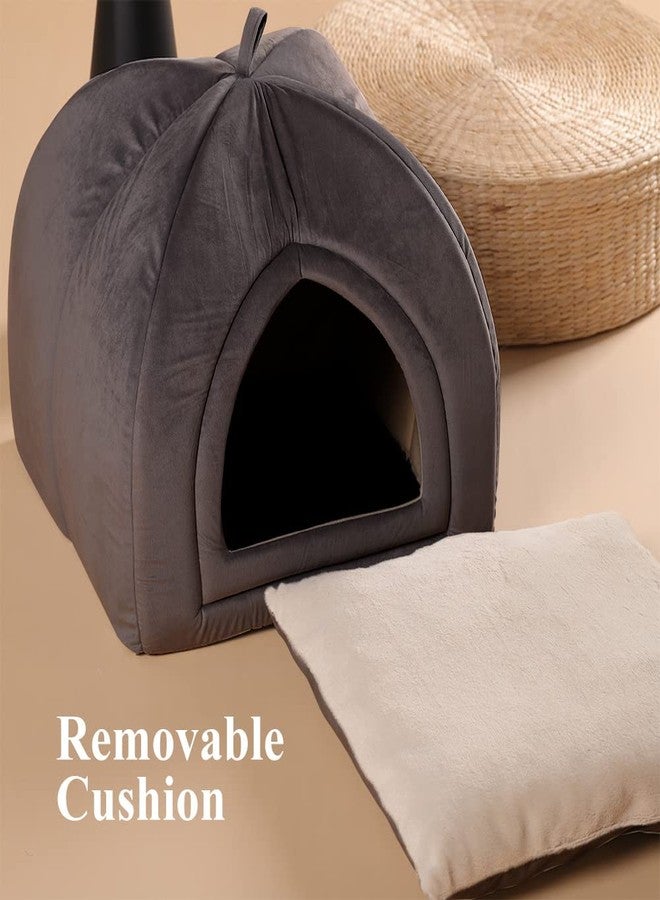KASENTEX Cat Bed for Indoor Cats, 2-in-1 Cat House Pet Supplies for Large Cat or Small Dog - Animal Cave, Cat Tent with Removable Washable Pillow Cushion (Dark Grey, 19x19x19) - Image 4